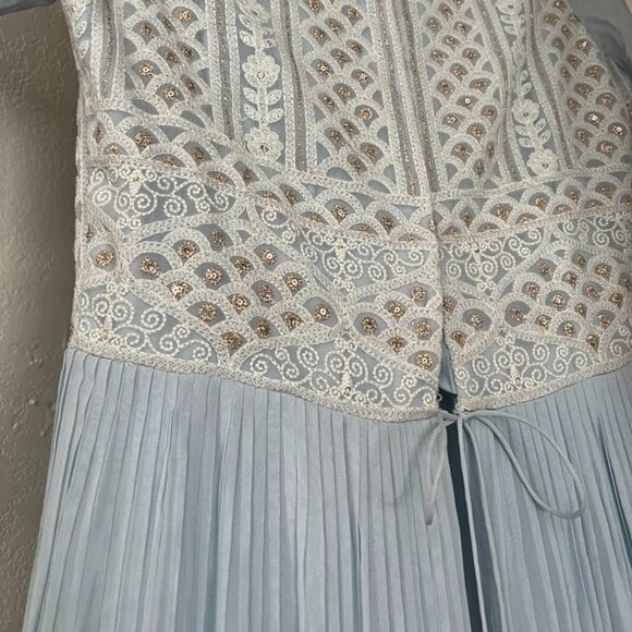 Sky Blue Anarkali Suit With Center Slit Adorn In Thread Embroidery - Picture 4 of 8